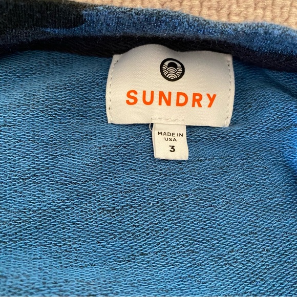 Sundry Blue Black Camo Ruched Sides Knee Length Dress Long Sleeve Casual: Large - Picture 8 of 12